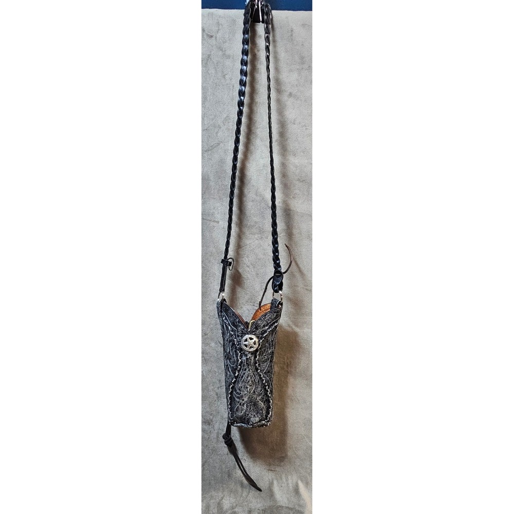 NWT Handcrafted Dan Post Upcycled Cowboy Boot Crossbody Bag Black Western Concho